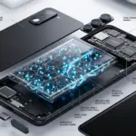 Cross-section of a smartphone's silicon-carbon battery with a nanoporous Si/C anode structure