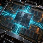 Close-up silicon die telemetry showing Intel Microcode 0x12B voltage regulation on desktop processor socket